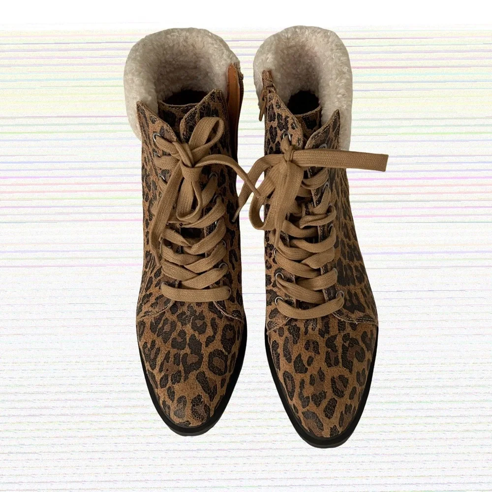 NWOT LUCKY BRAND Jacenia Brown Leopard Print Chunky Bootie Boots. Size 9…
